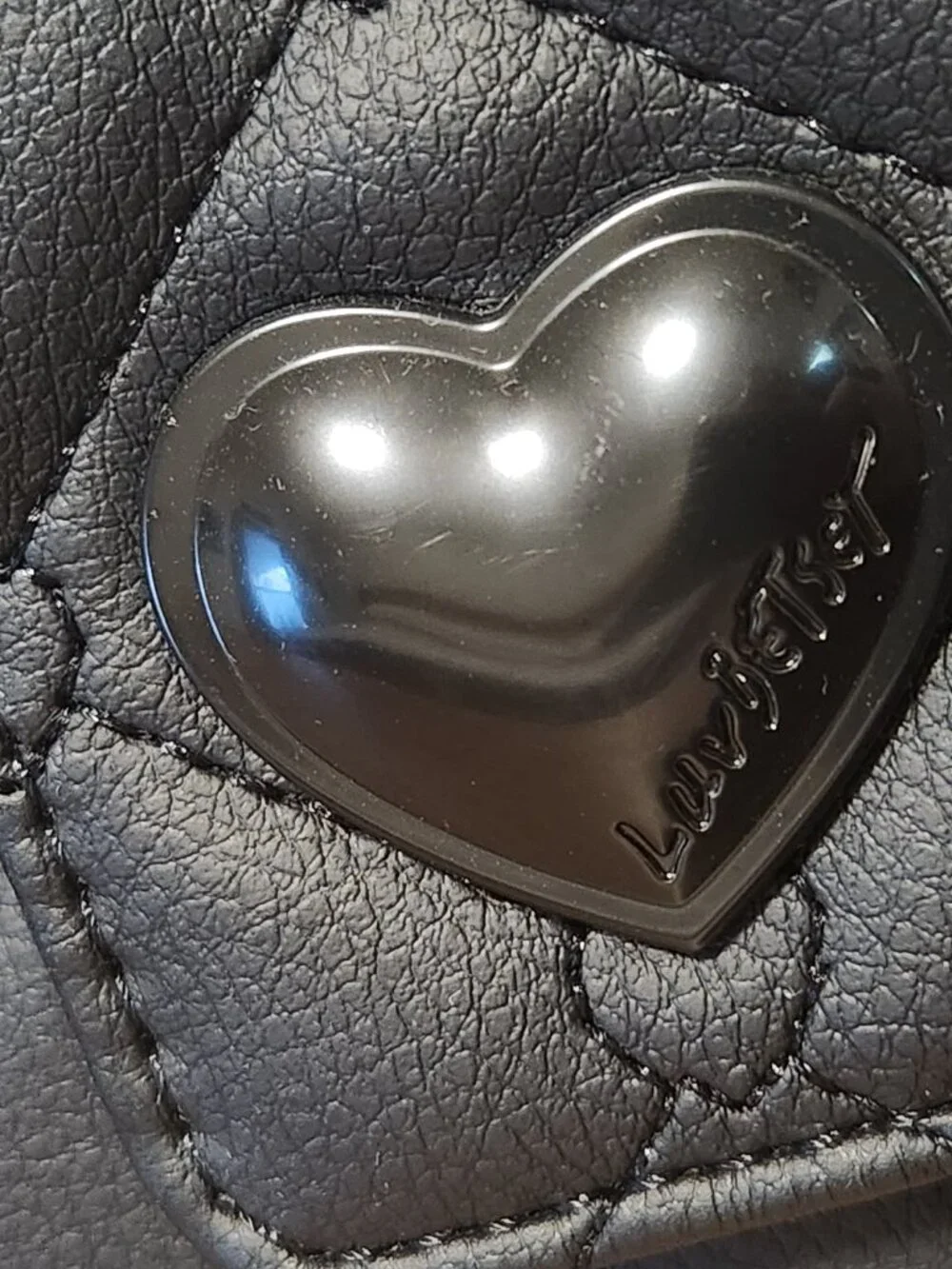 Betsey Johnson Black Mini Bag/Satchel Crossover Bag w/ quilted heart pattern
